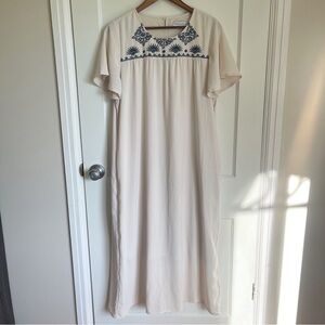 Embroidered Cream Midi Dress